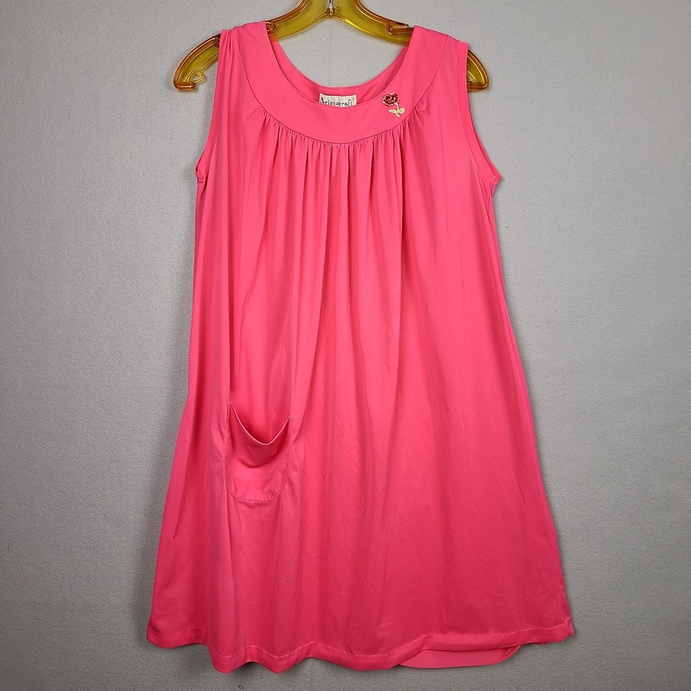 Vintage Nightgown 60s Aristocraft Bright Pink Babydoll Dress Womens Small Granny